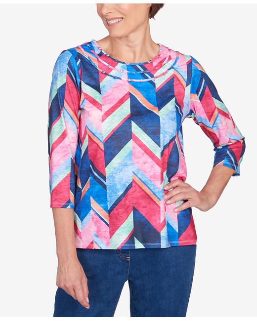 Alfred Dunner Full Bloom Triple Notch Neck Geometric Top