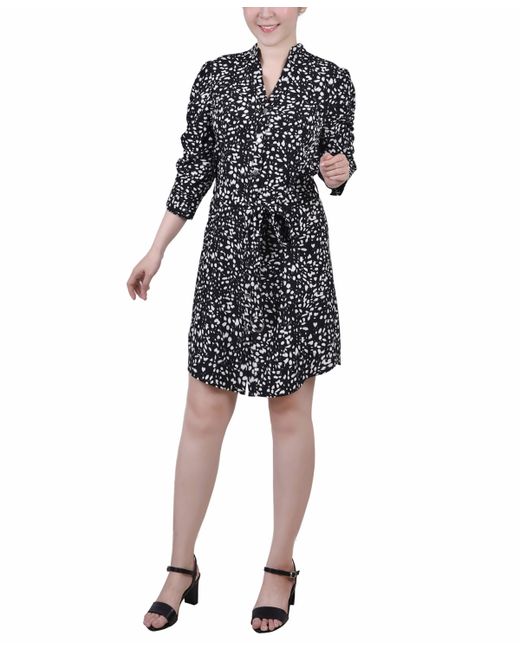 Ny Collection Petite 3/4 Rouched Sleeve Dress with Belt