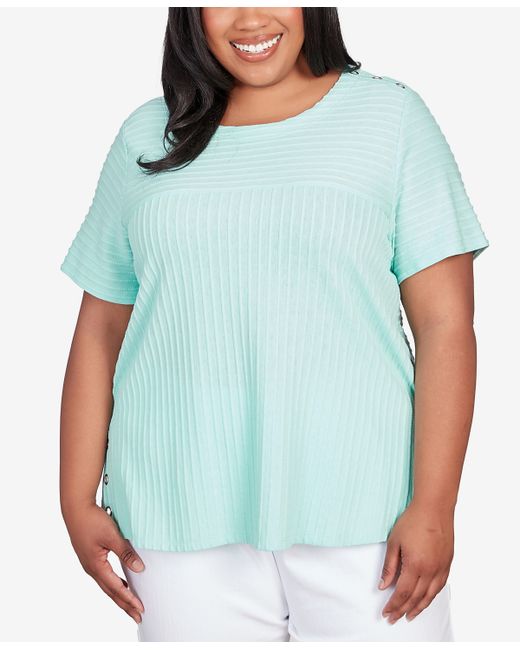 Alfred Dunner Plus Classic Brights Solid Texture Split Shirttail T-shirt