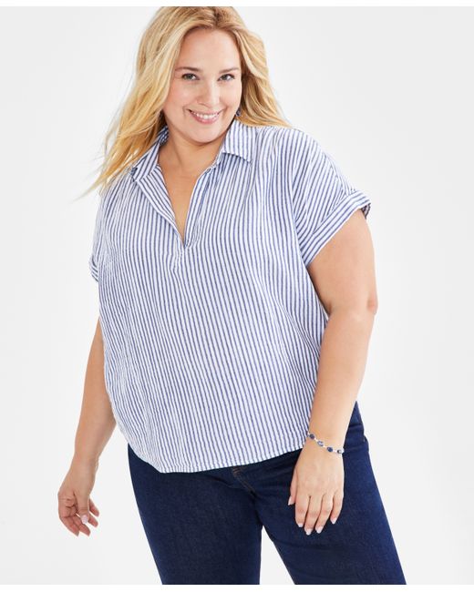 Style & Co Plus Striped Gauze Camp Shirt Created for