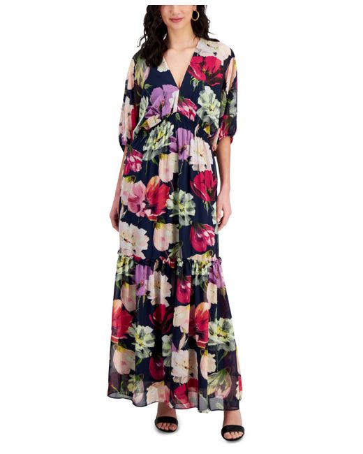 Taylor Printed Cambria Smocked-Waist Dress Lilac