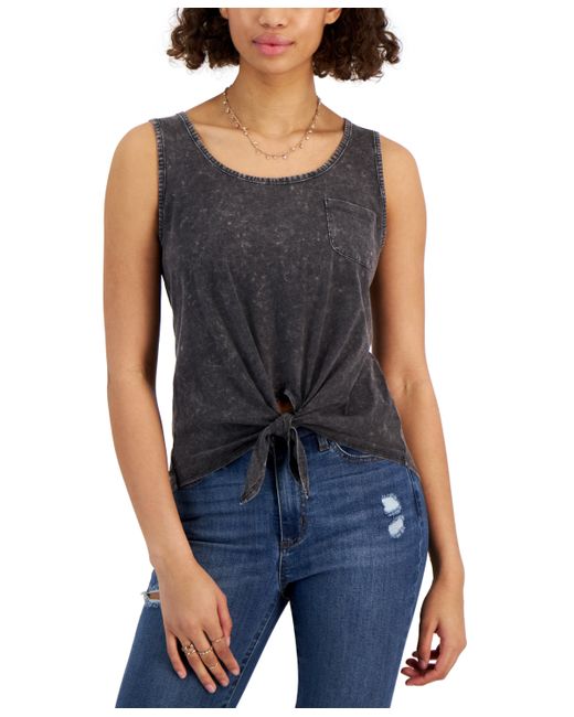 Rebellious One Juniors Mineral-Wash Tie-Front Tank Top