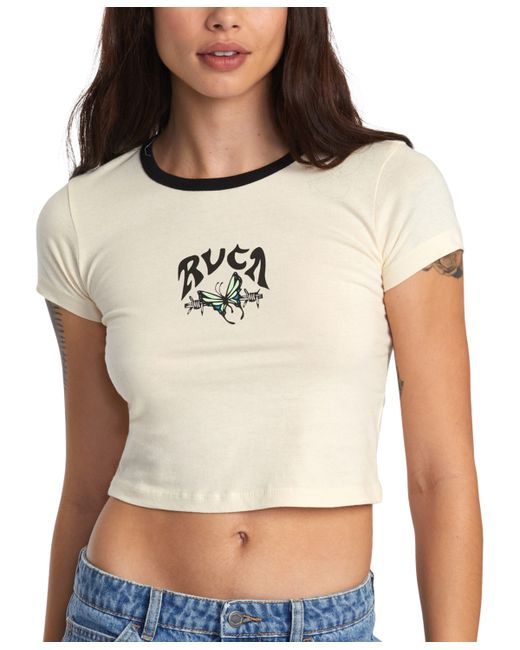 Rvca Juniors Shrunken Ringer Cropped Graphic T-Shirt