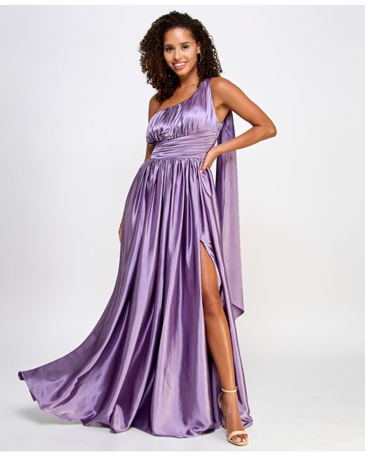 Speechless Juniors Satin One-Shoulder Pleated Gown Created for