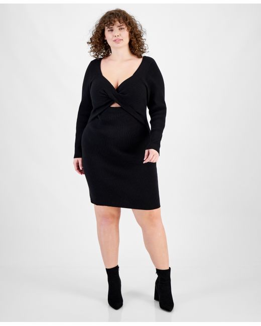 Bar III Plus Twist-Front Ribbed Keyhole Sweater Dress Created for