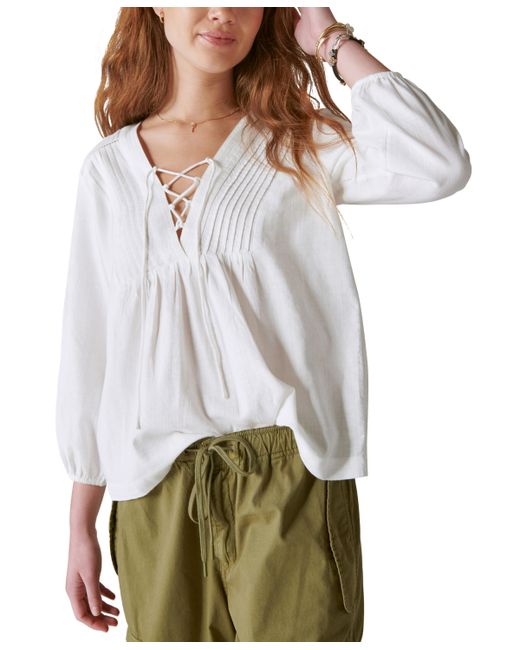 Lucky Brand Lace Up Peasant Blouse