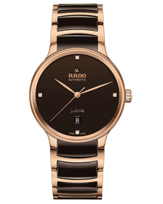 Rado Swiss Automatic Centrix Diamond 1/20 ct. t.w. High-Tech Ceramic Rose Gold Pvd Bracelet Watch 39mm