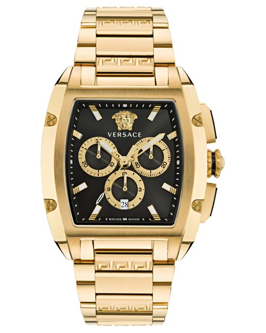 Versace Swiss Chronograph Dominus Gold Ion Plated Bracelet Watch 42x50mm