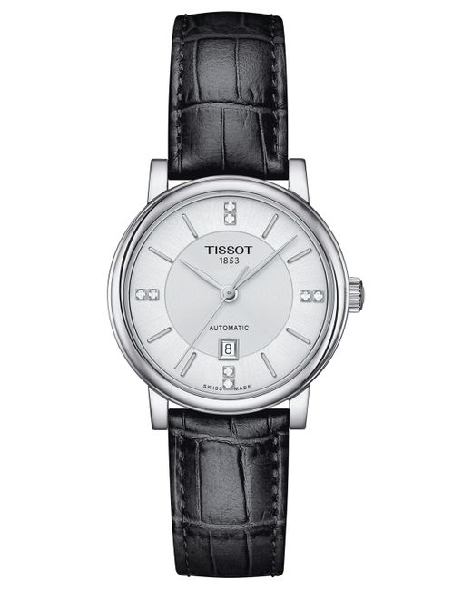 Tissot Swiss Automatic Carson Premium Lady Diamond Accent Leather Strap Watch 30mm