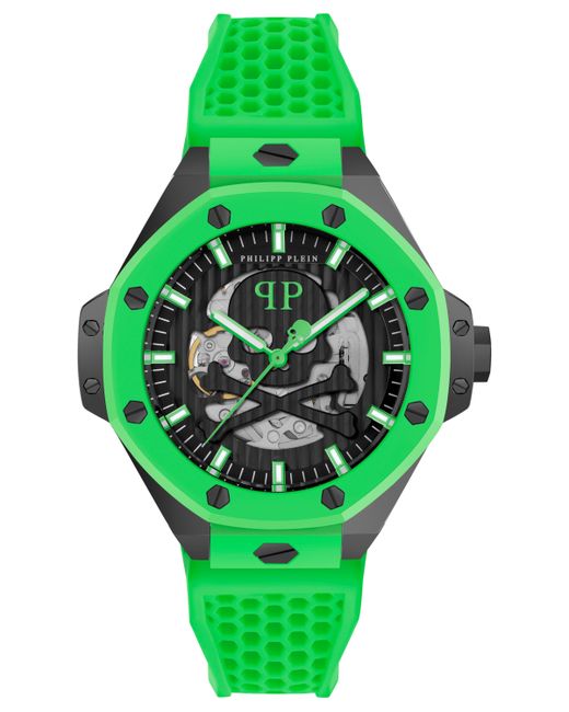 Philipp Plein Automatic Skeleton Royal Green Silicone Strap Watch 46mm
