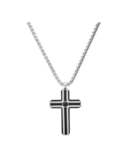 SteelTime Silver-Tone Beaded Cross Pendant Necklace 24 Silver