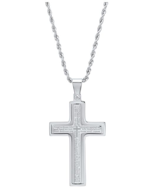 SteelTime Stainless Steel Our Father English Prayer Spinner Cross 24 Pendant Necklace