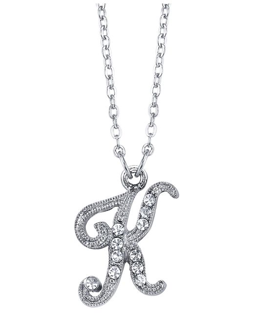 2028 Silver-Tone Crystal Initial Necklace 16 Adjustable K