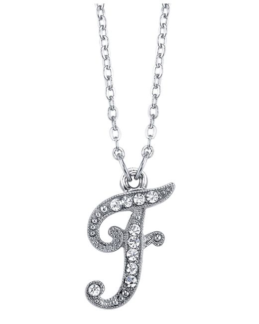 2028 Silver-Tone Crystal Initial Necklace 16 Adjustable F