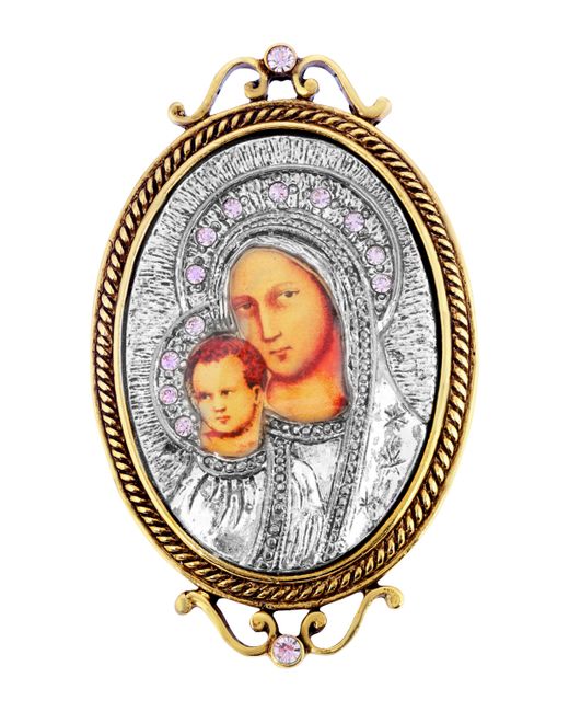 Symbols of Faith 14K Gold-Dipped and Silver-Tone Purple Crystal Enamel Iconica Mary Brooch