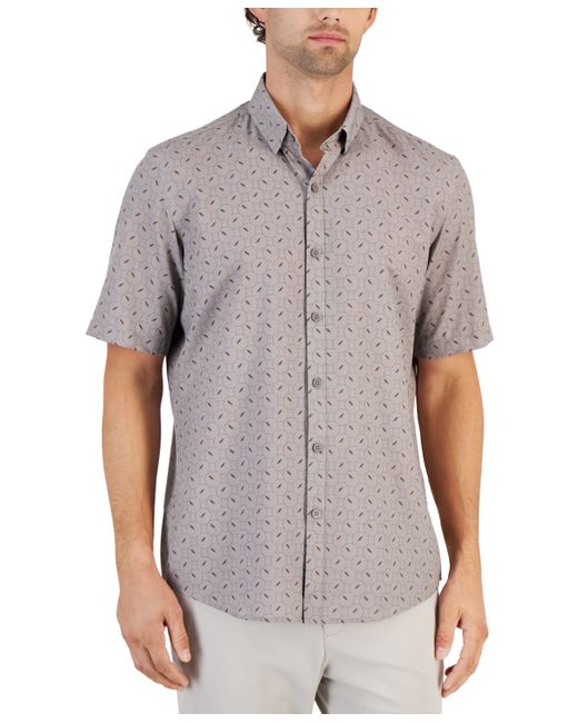 Alfani Alfatech Geometric Dot Stretch Button-Up Short-Sleeve Shirt Created for
