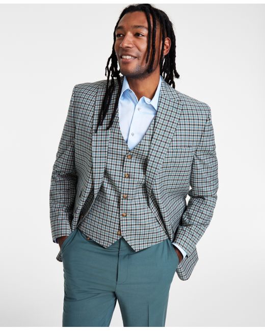 Tayion Collection Classic-Fit Plaid Suit Jacket Check