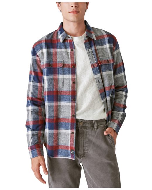 Lucky Brand Plaid Button-Down Flannel Utility Shirt red/blue