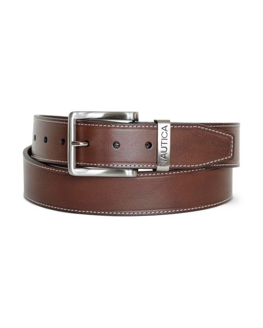 Nautica Leather Jean Belt with Signature Engraved Keeper