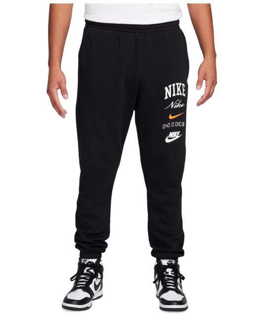 Nike Club Fleece Stacked Logo-Print Cuffed Pants sail/safety Orange