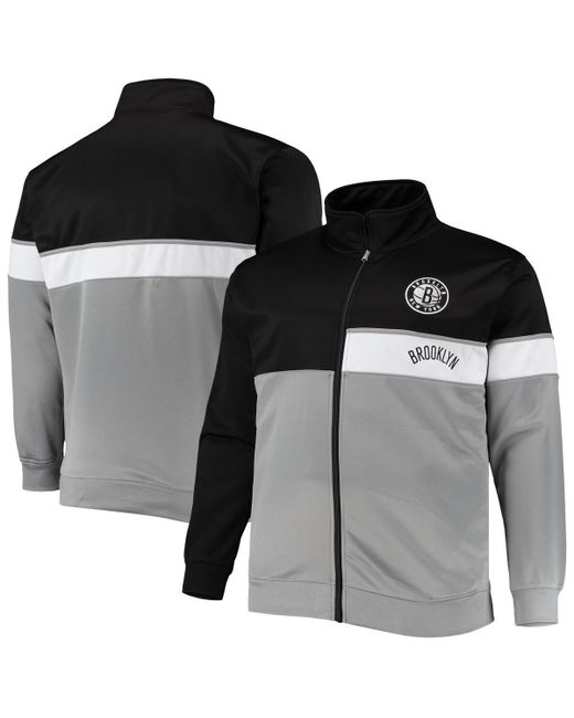 Profile Gray Brooklyn Nets Big and Tall Pieced Body Full-Zip Track Jacket