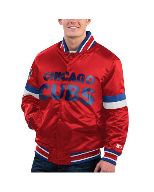 Starter Distressed Chicago Cubs Home Game Satin Full-Snap Varsity Jacket