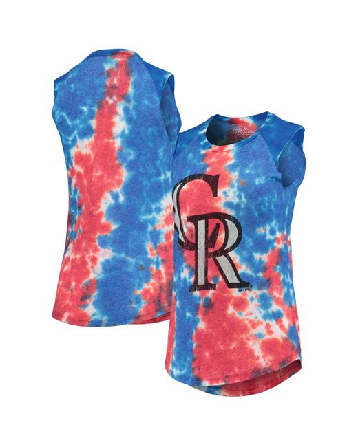 Majestic Threads and Blue Colorado Rockies Tie-Dye Tri-Blend Muscle Tank Top