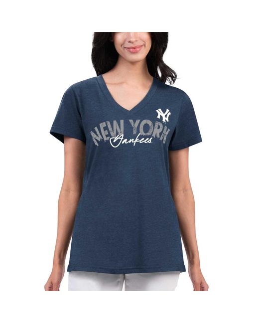 G-iii 4her By Carl Banks Distressed New York Yankees Key Move V-Neck T-shirt