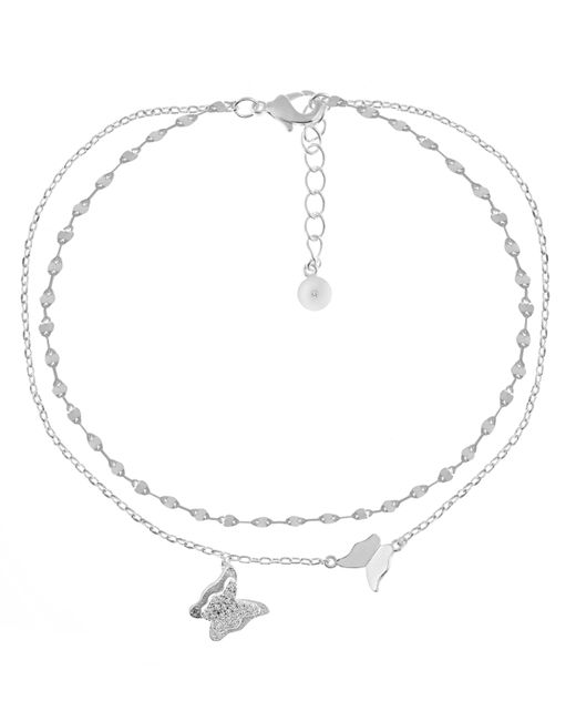 And Now This Cubic Zirconia Double Row Butterfly Charm Anklet Plate