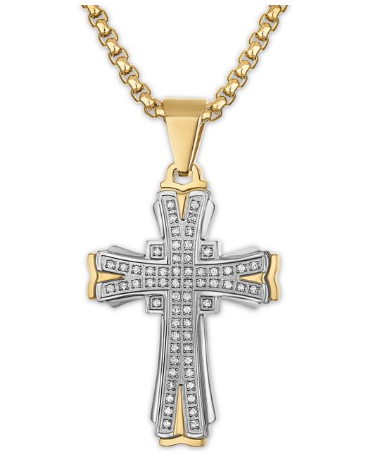 Macy's Diamond Cross 22 Pendant Necklace 1/3 ct. t.w. Ion-Plated Stainless Steel