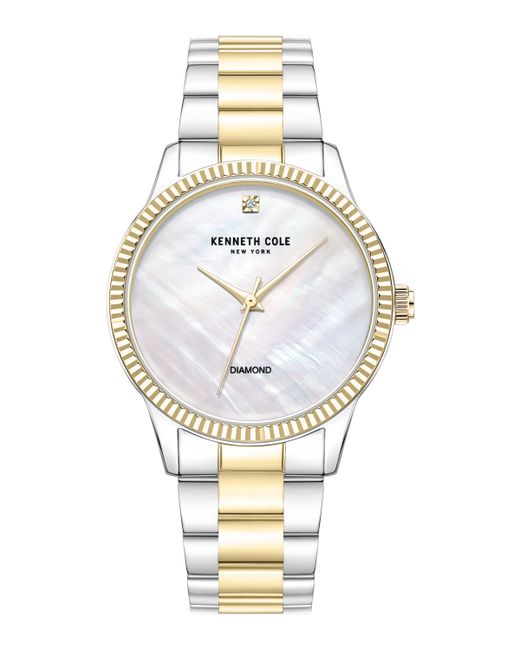 Kenneth Cole New York Dress Diamond Accent Dial Two-Tone Tone Gold-Tone Yellow Stainless Steel Watch 36mm Gold