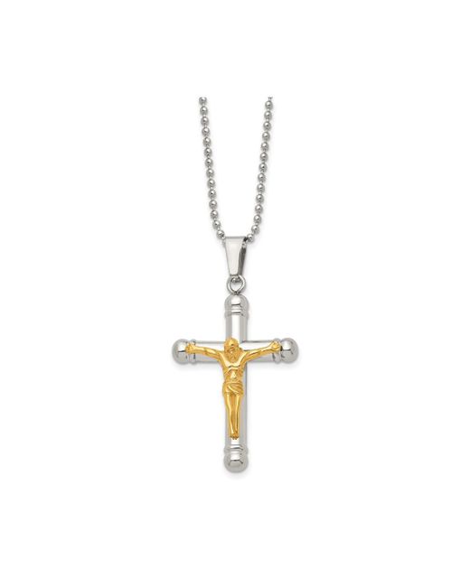 Chisel Polished Ip-plated Crucifix Pendant Ball Chain Necklace
