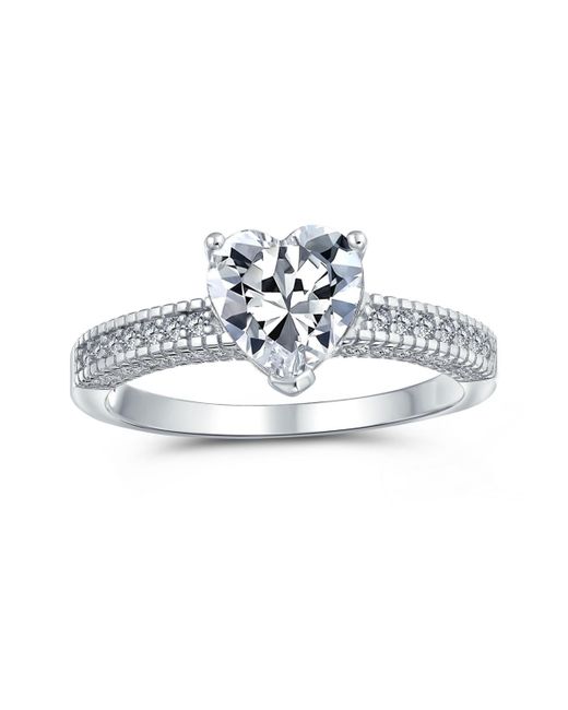 Bling Jewelry Classic Romantic 2CT Aaa Cz Solitaire Heart Shaped Engagement Ring For Promise Thin Pave Cubic Zirconia Band 925 Sterling