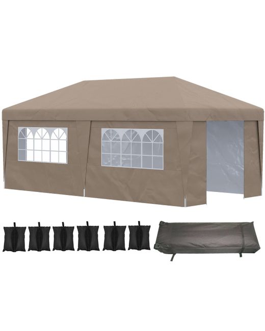 Outsunny 10 x 20 Pop Up Canopy Tent with Sidewalls Height Adjustable Large Party Event Shelter Leg Weight Bags Double Doors and Wheeled