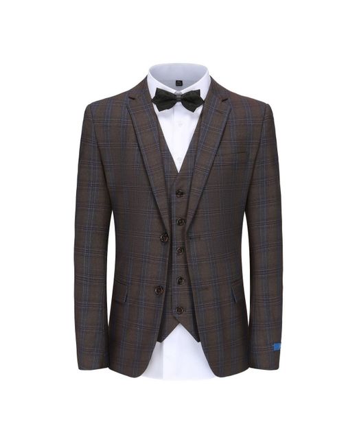 Braveman 3-Piece Blue Contrast Check Plaid Slim Fit Suit