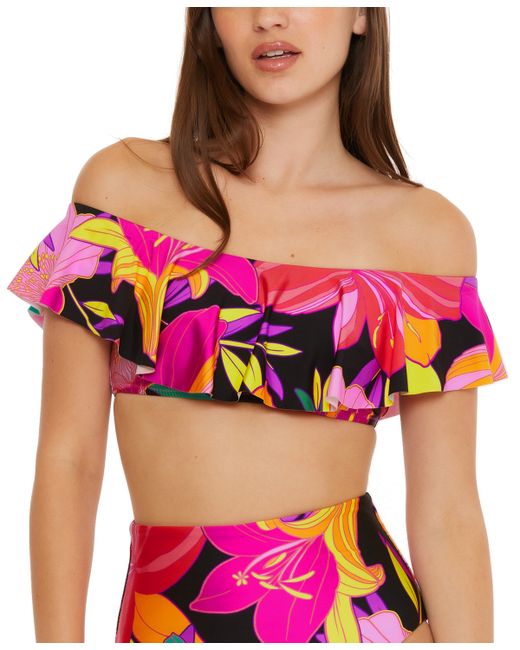 Trina Turk Solar Floral Ruffled Off-The-Shoulder Bikini Top