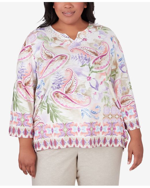 Alfred Dunner Plus Garden Party Paisley Floral Border Top