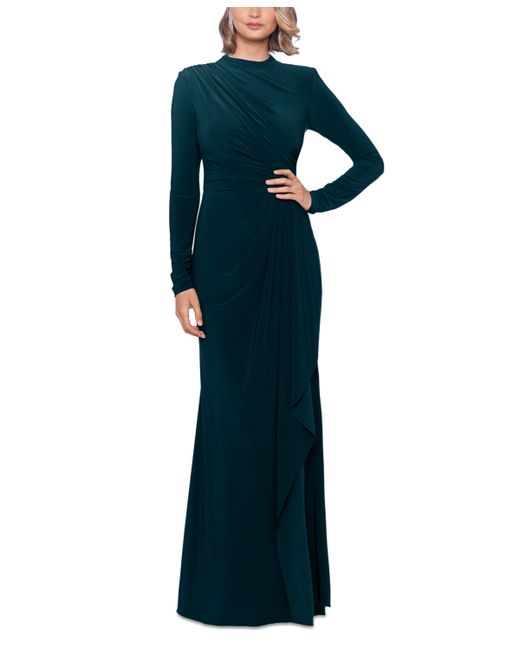 Betsy & Adam Ruched Slit Long-Sleeve Dress