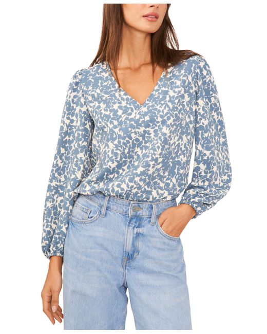 1.State Printed Balloon-Sleeve V-Neck Blouse