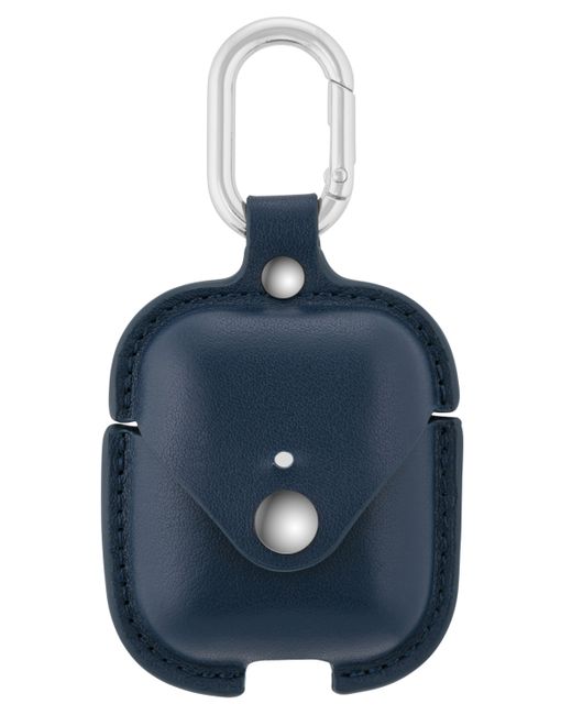 Withit Blue Leather Apple AirPods Case with Silver-Tone Snap Closure and Carabiner Clip