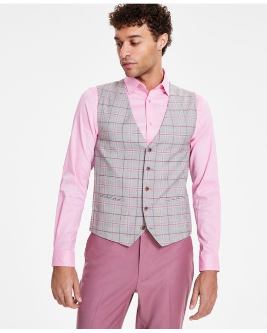 Tayion Collection Classic Fit Suit Vest cranberry Plaid