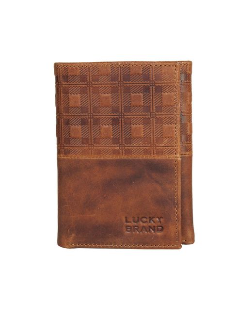 Lucky Brand Plaid Embossed Leather Trifold Wallet