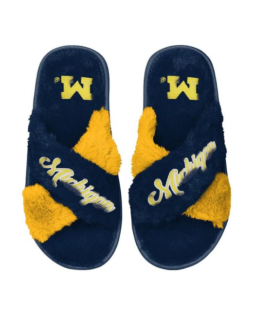 Foco Michigan Wolverines Two-Tone Crossover Faux Fur Slide Slippers