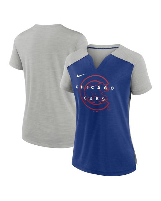 Nike and Royal Chicago Cubs Slub Performance V-Neck Boxy T-shirt