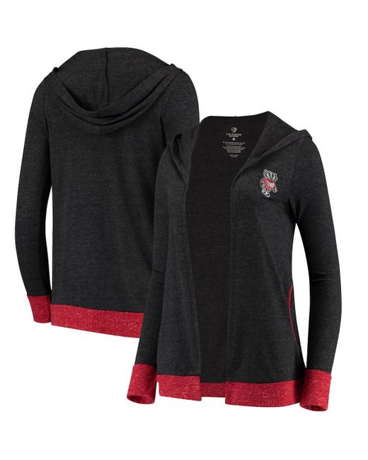 Colosseum Wisconsin Badgers Steeplechase Open Hooded Tri-Blend Cardigan
