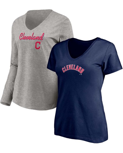 Fanatics Heathered Gray Cleveland Indians Team V-Neck T-shirt Combo Set
