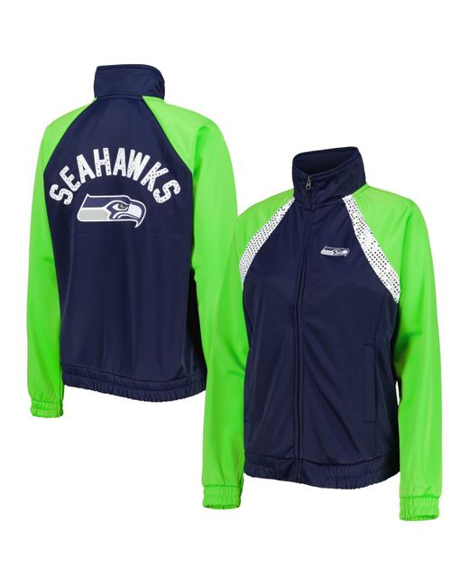 G-iii 4her By Carl Banks College and Neon Green Seattle Seahawks Confetti Raglan Full-Zip Track Jacket