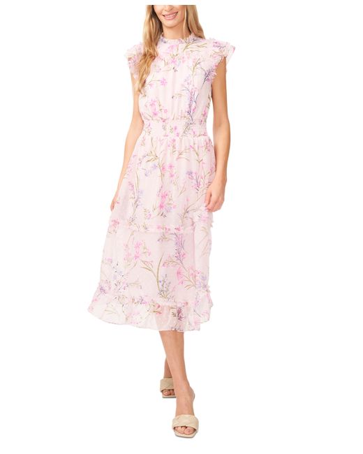 Cece Smocked Waist Flutter Sleeve Midi Dress