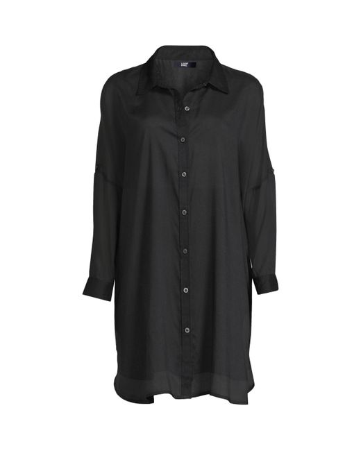 Lands' End Sheer Oversized Button Front Swim Cover-up Shirt