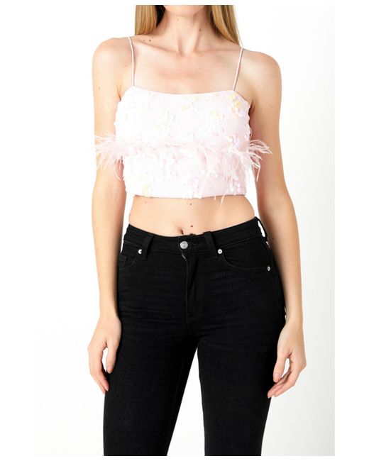 Endless Rose Sequin Feather Sleeveless Top